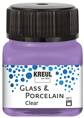 Kreul 16295 Glass & Porcelain Clear Lilac in 20 ml Glass, Transparent Glass and Porcelain Paint Water-Based, Quick-Drying, Transparent