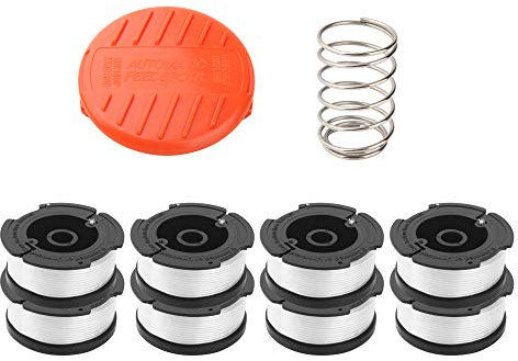 Hechuang Wolf Filter 8 Stück Line Rasentrimmer Ersatz Spule für Black + Decker af-100 Rasentrimmer, 30ft 0,2 cm Ersatz Autofeed Spule, (6 Ersatz Spule, 1 Rasentrimmer Gap, 1 Pack Spring) BD 10 Pack