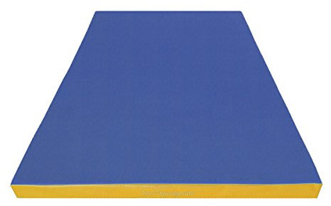 NiroSport Turnmatte für zu Hause/8cm hohe Weichbodenmatte für Gymnastik & Yoga / Kinder Sportmatte für Turnhallen – hautfreundlicher Fitnessmatte aus abwaschbarem Kunstleder (150 x 100 cm, Blau/Gelb)