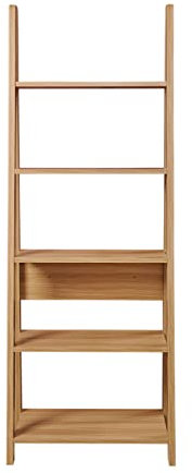 Timber Art Design UK Riva 5 Tier Bookcase Open Ladder Shelf Retro Contemporary Organizer Display Shelving Unit for Modern Living Room, Office Space Scandinavian, Oak - W64cm x H175.4cm x D36.7cm