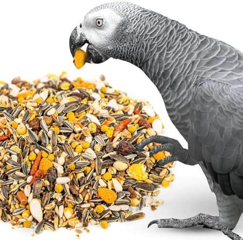 PARROT ESSENTIALS Premium African Grey Parrot Food - 2KG Bag – Parrot Seed Mix – Healthy & Natural Parrot Food for African Grey Parrots With Dried Vegetables