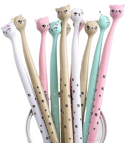 Siganorpy Airsun 12 Pieces Cute Cat Pen 0.5 mm Gel Pens Black Ball Point Pens for School Office Supplies