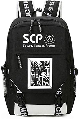 WANHONGYUE SCP Anime Cosplay Schultasche Rucksack Laptop Backpack mit USB-Ladeanschluss Schwarz / 12