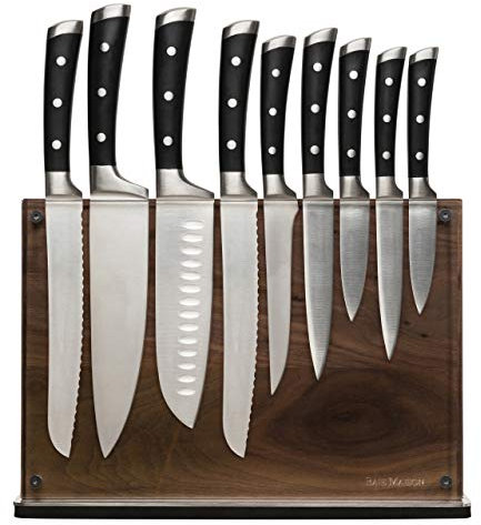 Stylish Large Magnetic Knife Holder - Holds 16+ Knives | Walnut Wooden Knife Block Without Knives | Wide Kitchen Magnetic Knife Holder | Double Sided Kitchen Knife Storage Organizer Block