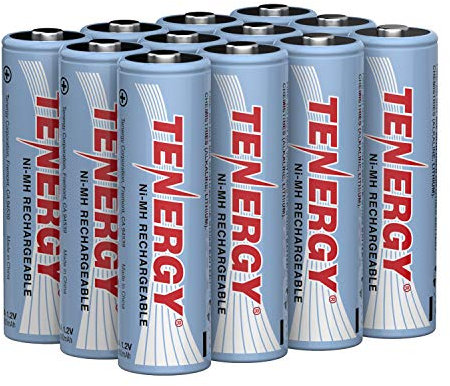 Tenergy High Capacity 2500mAh NiMH AA Battery 1.2V Double A Rechargeable Battery Pack of 12