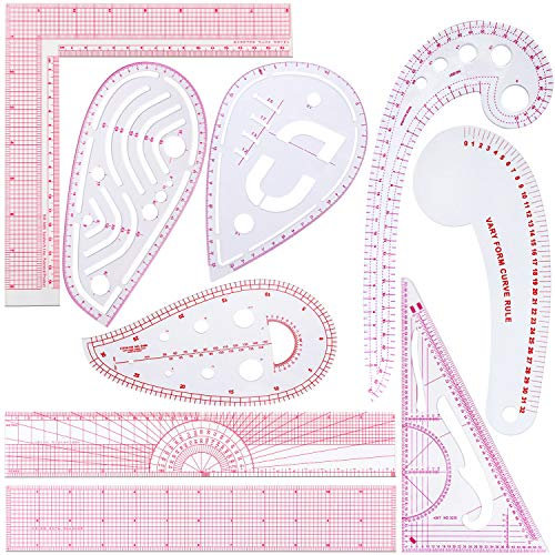 Frienda 9 Styles Fashion Clear Metric Sewing Ruler Set, Sew French Curve Ruler Plastic Sewing Tools Measure Ruler for Tailors Designers Beginners Sewing Pattern Making Design DIY Dress Clothing