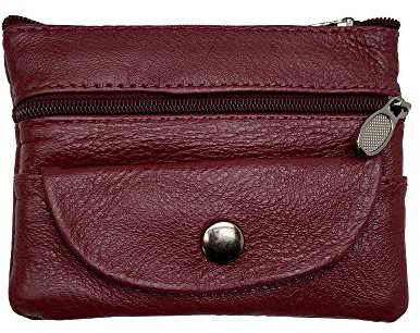 LOLUNA® Porte-Monnaie Cuir Format identité Compact 4 Poches - Monnaie - Clé - Carte crédit - Billet - pour Homme/Femme Plusieurs Couleur (Bordeaux)