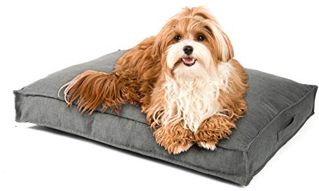JAMAXX Premium Hundekissen Orthopädisch Memory Foam, Leinen Bezug Waschbar, Nässeschutz Wasserabweisend - Kuschelig Weich, Visco Elastische Kissenfüllung, Hundebett PDB1005 (S) grau 65x50