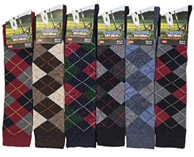 6 pares de calcetines para hombre, diseño de golf de Argyle de algodón rico para equitación, talla 6-11, Rozgul®, Muticolor