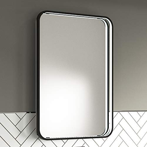 Pebble Grey Matt Black Illuminated Bathroom Mirror with LED Lights 500x700mm IP44 Rated - Luna Portrait 3 Colour Dimmable LED Bathroom Mirrors with Lights,Demister Pad,& Touch Sensor, Black Framed