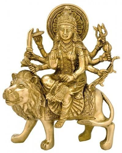 Durga auf Tiger Figur – Messing Maa Ashtabhuja Statue (21,6 cm H x 17,8 cm B)