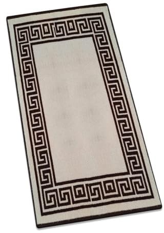 Prime Linens Runner Rug Carpet Mat Heavy Duty Machine Washable Non Slip Long Hallway Carpet Runner for Living Room Bedroom Floor Long Kitchen Mat| 80 X 150 cm - Greekey Beige & Brown