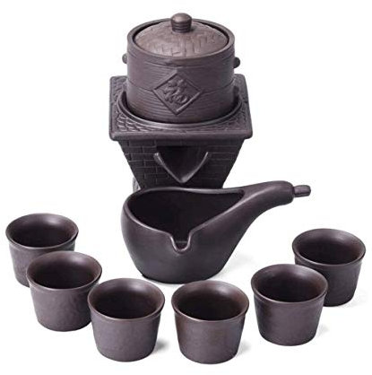SMSOM Tragbare Reise-Tee-Set, handgefertigte Kungfu-Tee-Set, lila Lehm-Teekanne, Teetassen für Home Business Office Keramik-Tee-Sets