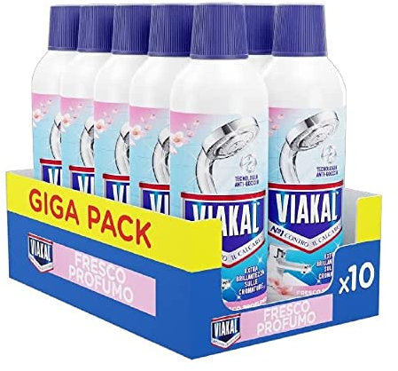 Viakal Anticalcare Detersivo Liquido Fresco Profumo, 10 x 470 ml, Con Tecnologia Anti-goccia, Il Numero Uno Per Il Tuo Bagno Contro Il Calcare E Le Macchie D'Acqua
