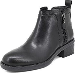 QUEEN HELENA Stivaletti Stivali Bassi di Pelle con Tacco Zip Laterale Invernali Casual Comodi Donna QH20V61 Nero 36