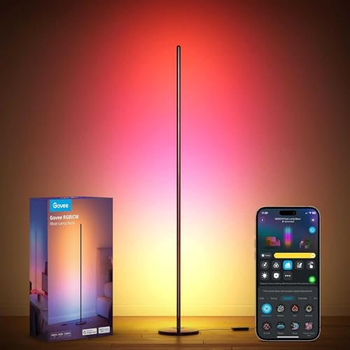 Govee Lámpara de Pie Moderna, RGBIC Lámpara LED Funciona con Alexa, Google Assistant y App, 16 Millones de Colores DIY y 61 Modos de Escena, Sincronización Musical para Dormitorio, Gaming Room