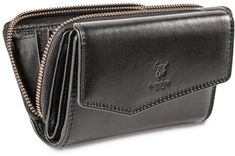 MATADOR Portemonnaie Damen Schwarz #Sevilla mit edler Geschenk Box, Geldbeutel Portmonee RFID Geldbörse Damen Schwarz, Geldbörse Frauen Leder Mittelgroß Viele Fächer, Geldtasche Brieftasche Frauen
