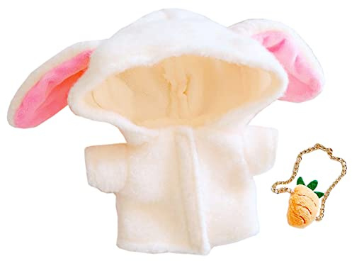 niannyyhouse Rucksack mit Kaninchenohren, Karotten-Rucksack, 20 cm, humanoide Puppe, Stofftiere, Kleidung (Beige)