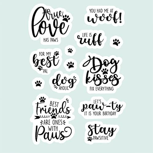 Dogs Paws Stamp for Card Making Love,Life is well,Stay Pawsitive,Dogs Kiss Words Phrase Transparent Silicone Seal Stamping Stamp for Paper Crafting Handmade Crafts Scrapbooking Supplies Album Decor
