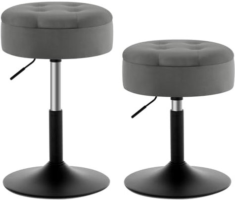 WOLTU 2X Verstellbarer Sitzhocker Stuhl, Arbeitshocker Bürohocker Hocker mit Stauraum, niedriger Barhocker aus Samt für Kneipe Esszimmer, Dunkelgrau, 49,5-65 cm, BH329dgr-2