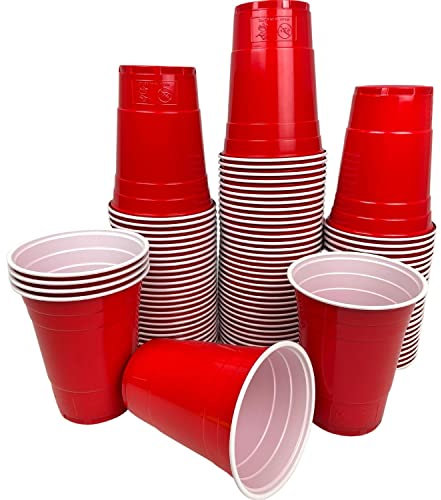 Vitavalley 100x Rote Party Plastikbecher - 100 robuste & wiederverwendbare rote Partybecher - ideal für Festivals, JGAs oder Gartenpartys