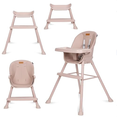 COIL Babystuhl 4-in-1, Essensstuhl, verstellbar, abnehmbares Tablett, rutschfest, 6 bis 36 Monate, 5-Punkt-Gurt, Hochstuhl, Hochstuhl für Baby, belastbar bis 15 kg/30 kg, (Rosa)
