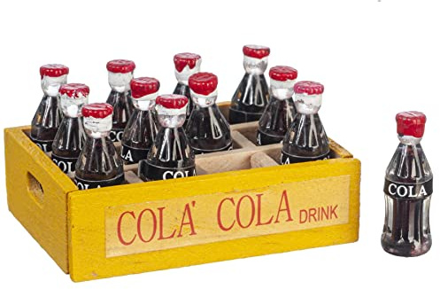 Melody Jane Puppenhaus Cola Flaschen in gelber Tablett, Kiste, Miniaturladen, Ladenzubehör