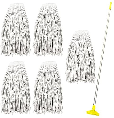 Kentucky Mop Set, Colour-Coded Industrial Mop Includes x5 Kentucky Head, x1 Solid Aluminium Handle & x1 Plastic Clip, Commercial-Grade Heavy Duty Cleaner for Cleaning Floors (Yellow)