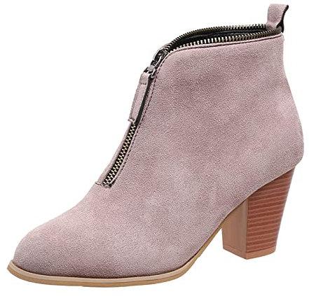 Generic Damen Stiefeletten Boots Damen Hausschuhe Damen Vintage Leopard Print Reißverschluss vorne Chunky High Heel Mode Kurze Stiefel (3-Pink, 41)