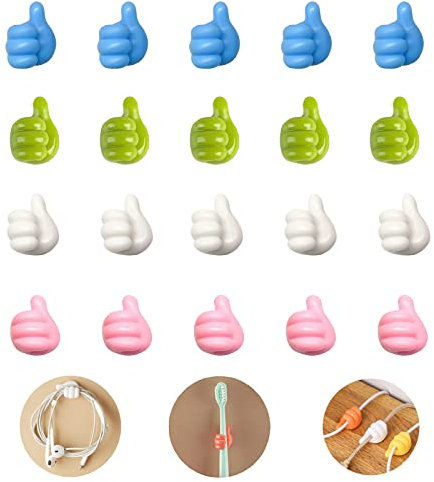 20 Ganchos Para Gestos de Mano, Soporte Para Cables, Adhesivo, Multiusos, Juego de Gestión de Cables Ganchos de Pared para Pulgar para Escritorio, Cables de Alimentación, Cables de Carga
