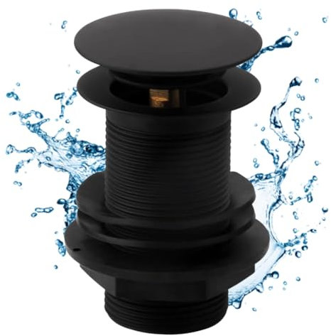 Go Bathrooms Tapón de lavabo negro sin ranura, mecanismo de clic clac, diseño de empuje hacia abajo, color negro mate, tapón para lavabos, sin desbordamiento, latón macizo