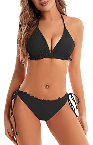 Durio Bikini Damen Push up Sexy 6tlg Bikini Damen Set mit Triangel Bikinihose Breit von Körpchen Verstellbar 44(Herstellergröße XL)