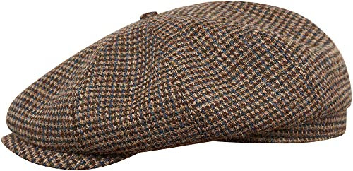 Sterkowski Modell Shelby | Harris Tweed Schiebermütze für Herren | Paperboy Cabrio Gansgster Flatcap Schirmmütze Baker Boy Cabrio Vintage Schottische Newsboy Ballonmütze Blau/Braun 59 cm