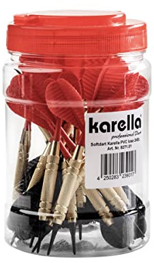 Karella Steeldarts lose 24 St. in Großbox, mit Messingbarrel und 2BA Gewinde, 17g, rot und schwarz