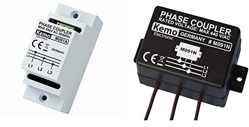 Kemo M091A Phasenkoppler für Powerline Produkte für Hutschienenmontage & M091N Phasenkoppler für Powerline Produkte. Verbindet alle 3 hausinternen Netzphasen kapazitiv miteinander