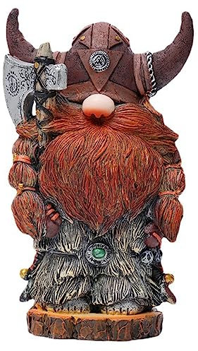 Tuzsocr 19CM Statues de Gnomes Nordiques,Figurine de Guerrier Viking,Sculpture de Dieu Nordique en Résine,Figurine de Table de Bar Décoration de Jardin,Nain Statue pour Pelouse Intérieur Maison
