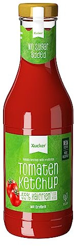 Xucker Ketchup mit Erythrit - Tomatenketchup ohne Zuckerzusatz, zum Grillen, Kochen & Würzen - 55% weniger Kalorien, vegan 500 ml