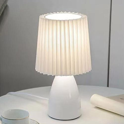 Mengjay E27 Nachttischlampe Stoffschirm Schreibtischlampe,Keramik Tischlampe Tischleuchte Nachttischlampe,Moderne Tischlampe Tischleuchte Schlafzimmerlampe für Schlafzimmer oder im Hotel (Weiß)
