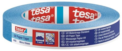 Dpm tapes Tesa 4435 - Cinta para enmascarar de precisión, pintura, carrocería, cinta de papel fácil de aplicar, interior y exterior, sin residuos - Azul (19 mm x 50 m)