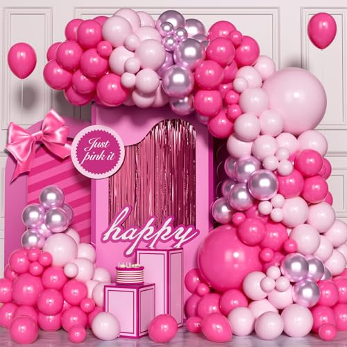 Rosa Luftballon Bogen Kit, 120 Pcs Fuchsia Dunkelpink Pastell Rosa Latex Ballons Girlande Kit für Mädchen Prinzessinnen Motto Geburtstags Party Deko Baby Shower Verlobung Hochzeitstag