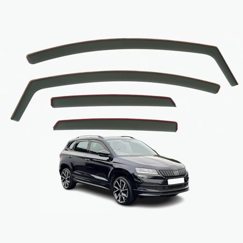 AirFlux Set mit 4 Windabweisern, Modern, Dunkles Rauchgetönt, Selbstklebend, für Geländewagen, kompatibel mit Skoda Karoq 5-Türer SUV 2018-2024