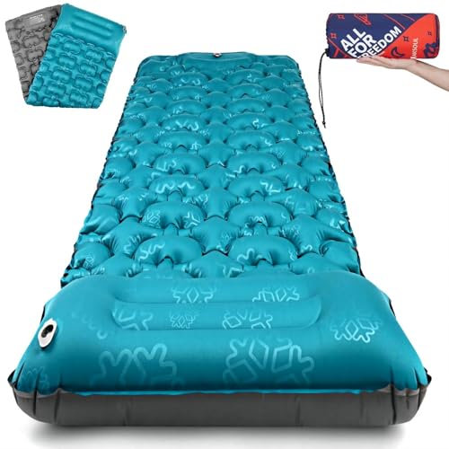 AKSOUL Autoinflable Colchoneta Camping Esterilla Hinchable - 10 CM Ultraligera Inflable Colchon con Almohada, Soltero Acampada Colchón Campismo para Viajes Trekking Senderismo Exteriores