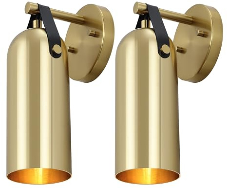 SAFAVIEH Lighting Collection Westly Gold Modern Downlight Wall Sconce Set of 2 Light Fixture, Ideal for Bathroom, Entryway, Vanity, Foyer, Hallway, Living Room (LED Bulbs Included)