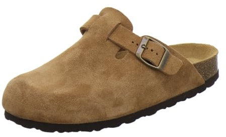 AFS-Schuhe 2900 Clogs Damen Bequeme Hausschuhe mit Fußbett aus Leder Made in Germany (41 EU, Cognac Velour)