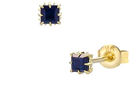 Ayoiow Boucles D Oreille Femme Or 18K Carré. Saphir Bleu Foncé Or Clou D'Oreille