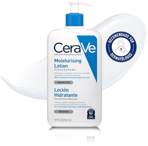 CeraVe Loción Hidratante, Para Piel Seca a muy Seca, Hidrata y Restaura la Barrera Cutánea, Enriquecida Con Ceramidas Esenciales y Ácido Hialurónico, Fórmula Ligera, Apta para Rostro y Cuerpo, 562ml