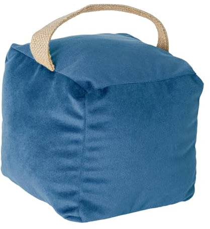 Nicola Spring Cube Door Stop - Blue - 14cm - Pack of 1 - Velvet Indoor Doorstop Home Interior Decorative Floor Mounted Door Stop Weighted Fabric Doorstoppers with Handle for Home, Office