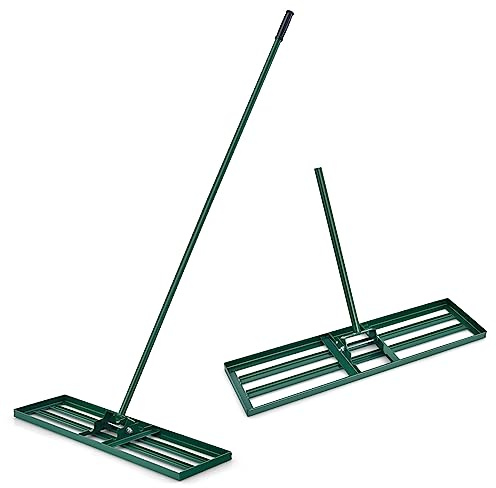 RELAX4LIFE Rastrillo de nivelación de césped, 106 x 25 cm, rastrillo de metal, rastrillo de jardín con mango de 170 cm, nivelador de superficie para césped, arena, rastrillo de nivelación para jardín