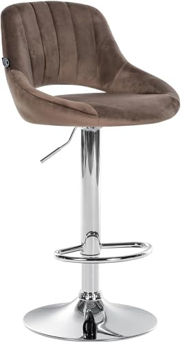 CLP Barhocker höhenverstellbar mit Lehne Milet, Barstuhl gepolstert Samtbezug, Tresenstuhl mit Metallgestell drehbar | Farbe braun Gestell Farbe Chrom