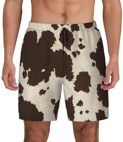GaxfjRu Herren-Badehose mit Kuhfell-Aufdruck, schnelltrocknend, 3D-Druck, Strand-Shorts, Shorts mit Handytasche, Bademode, Schwarz, X-Large